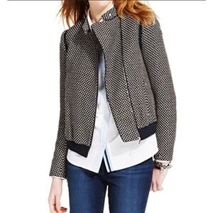 Tommy Hilfiger Women's Bomber Jacket Navy Black White Pattern Zip Up Size‎ 12